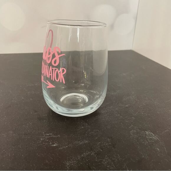 “Chaos Coordinator” Handmade Vinyl Wine Glass Design Stemless 17oz Pink - Picture 2 of 3
